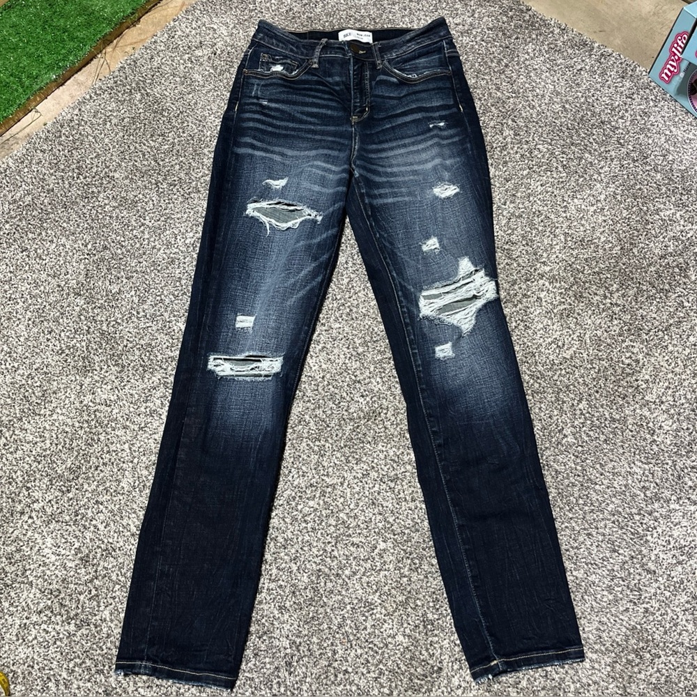 BKE Women’s High-Rise Distressed Dark Wash Jeans - Blue